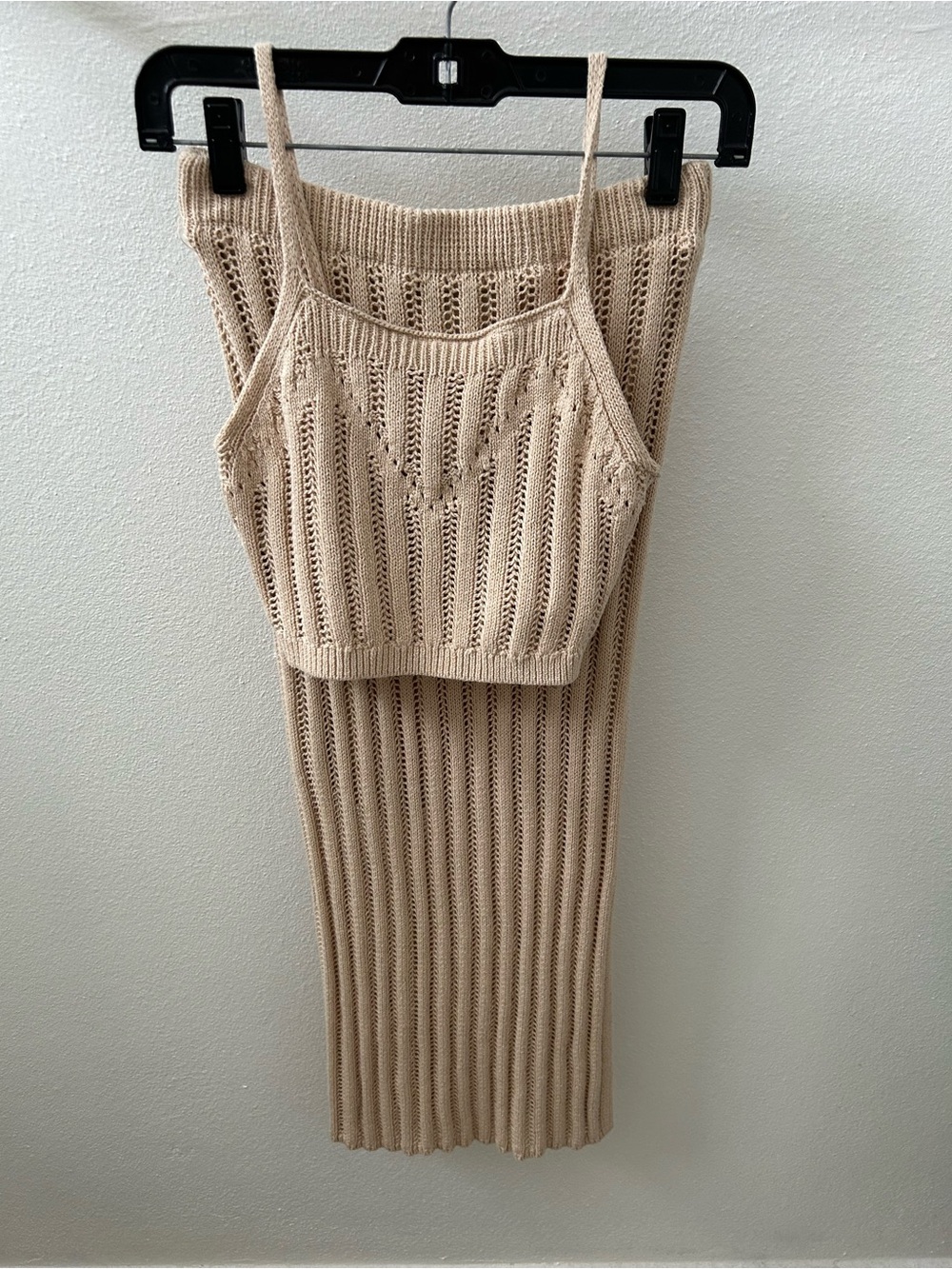 Ribbed Knit Maxi Skirt & Cami Set - Cream